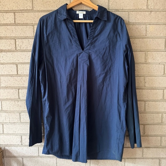 Garnet Hill Deep Blue Navy Casual Tunic Shirt - Picture 1 of 5